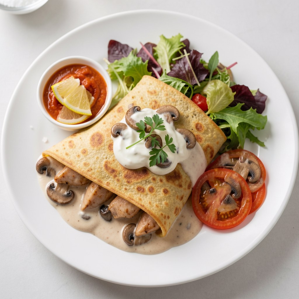 Tortilla z kurczakiem i pieczarkami