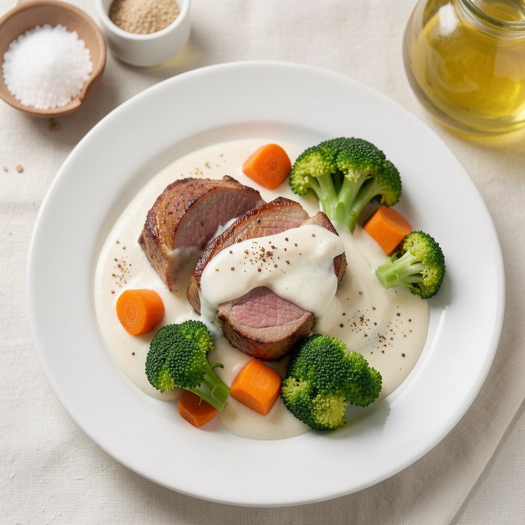 Polędwiczki wieprzowe na białym sosie