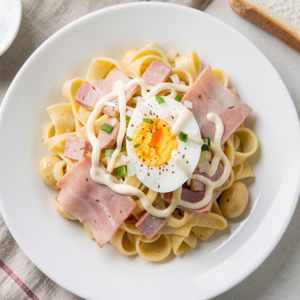 Pasta z jajami i szynką