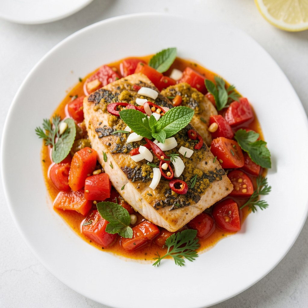 Potrawka z ryby w sosie pomidorowo-paprykowym