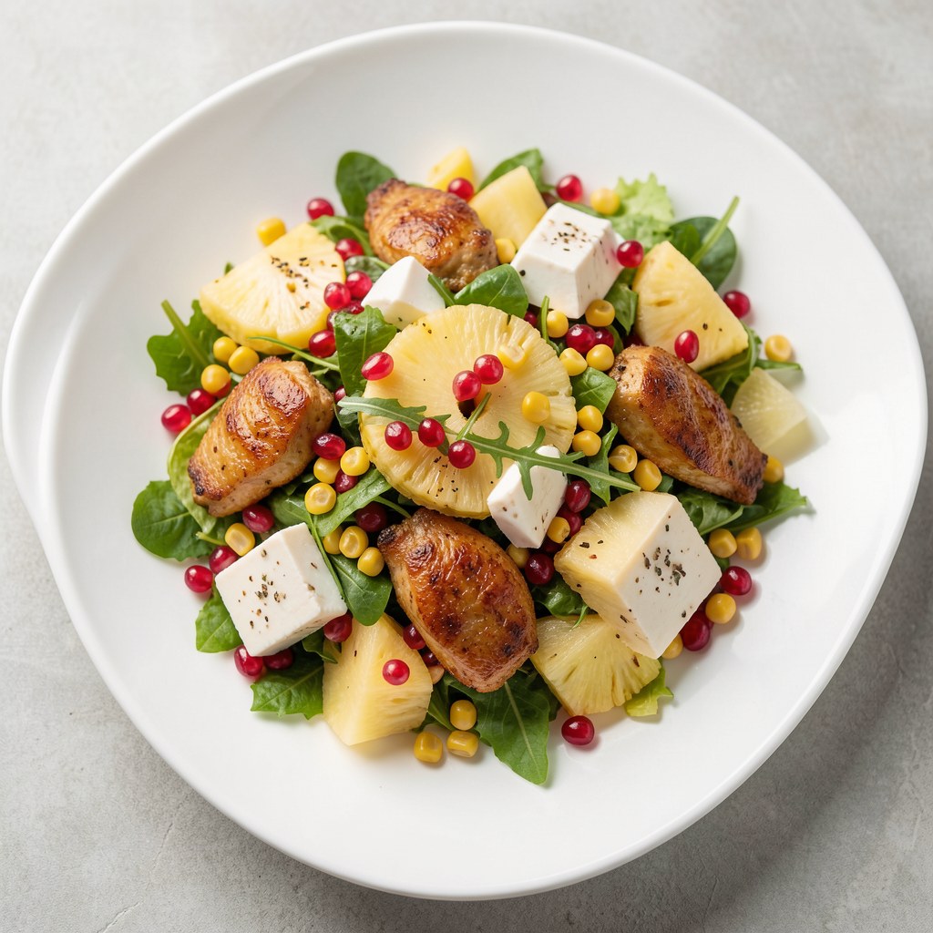 Egzotyczna sałatka z kurczakiem wędzonym i serem pleśniowym