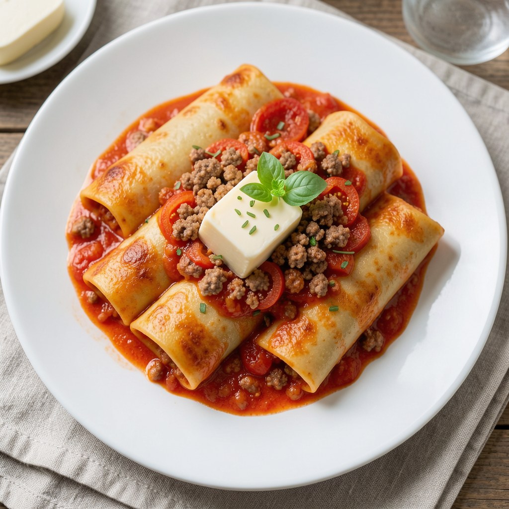 Canneloni z mięsem i sosem pomidorowym