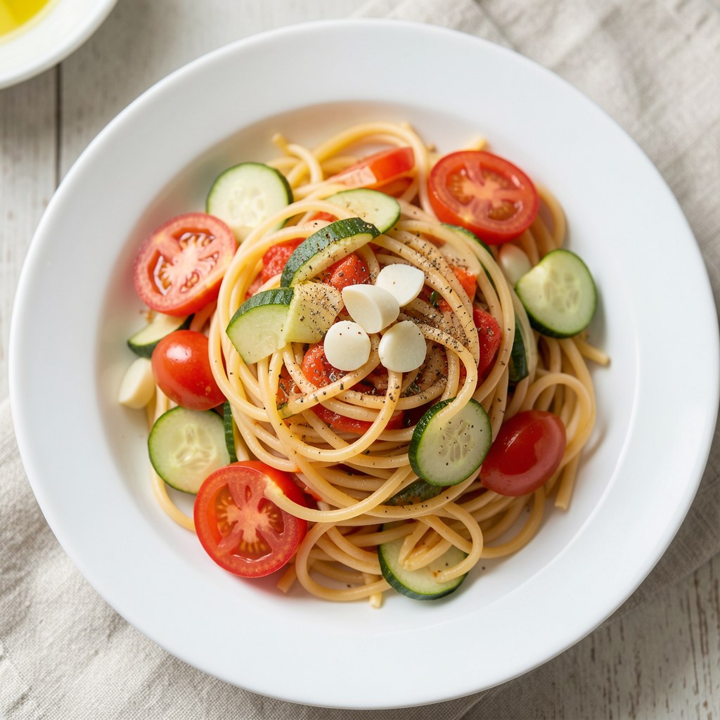 Spaghetti z pomidorami i cukinią