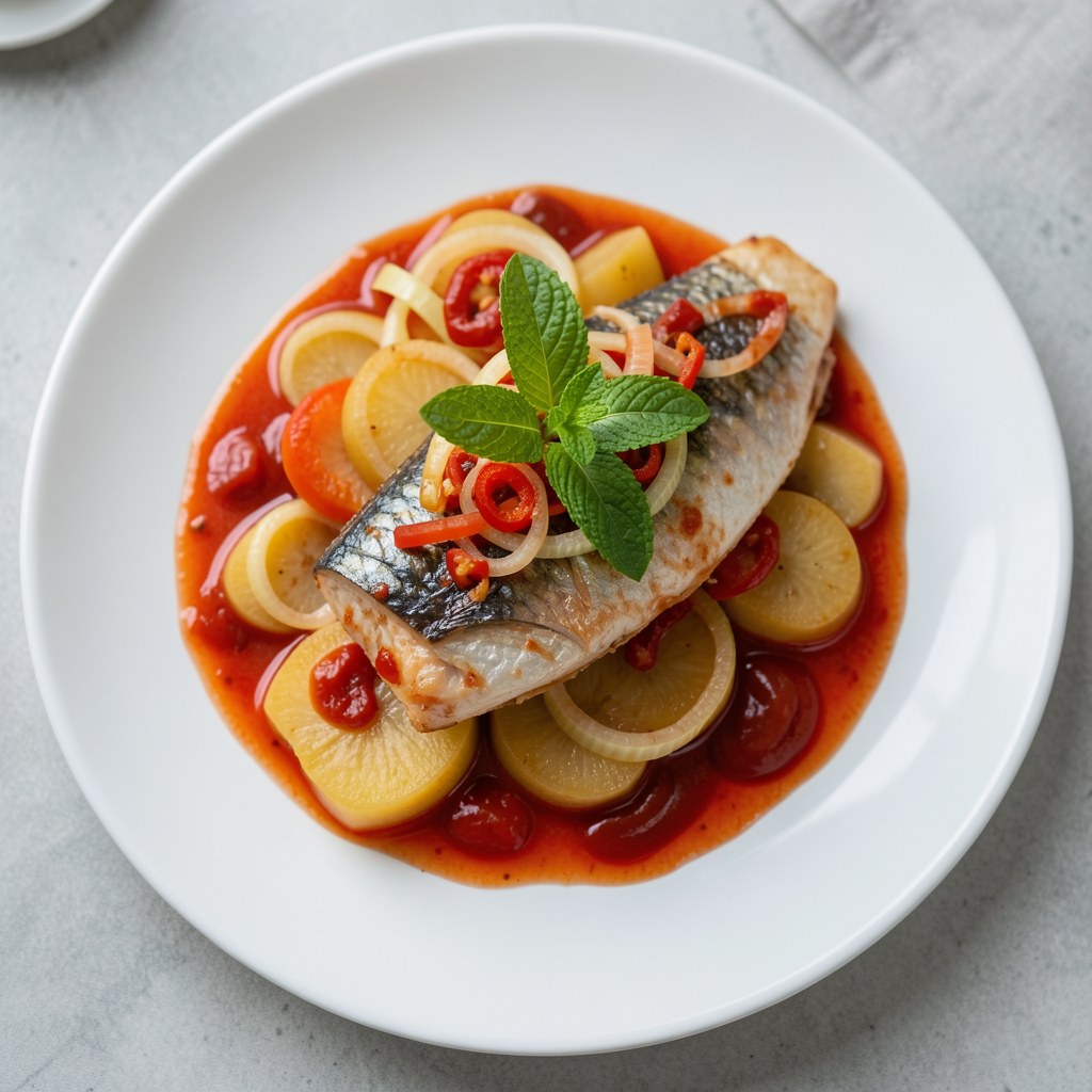 Ryba z brzoskwiniami