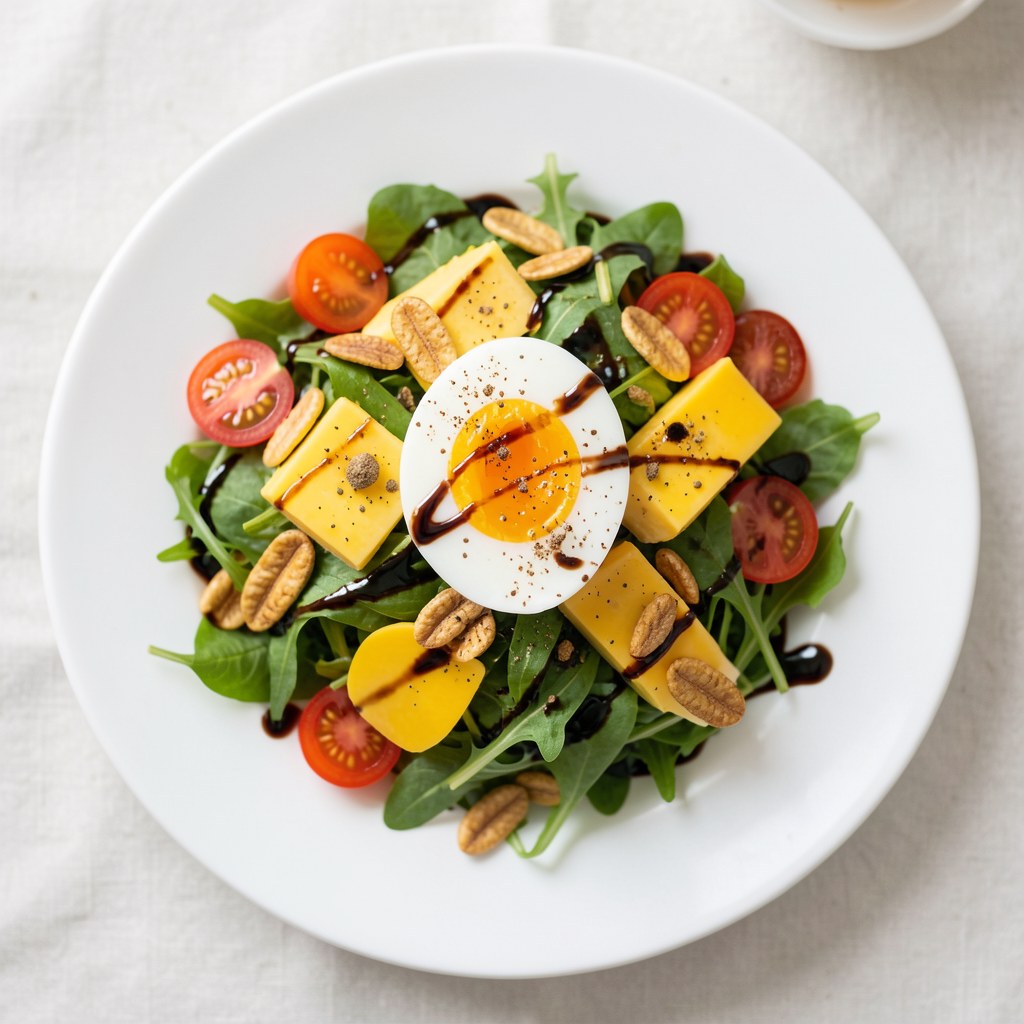 Sałatka z jajkiem, serem żółtym i słonecznikiem