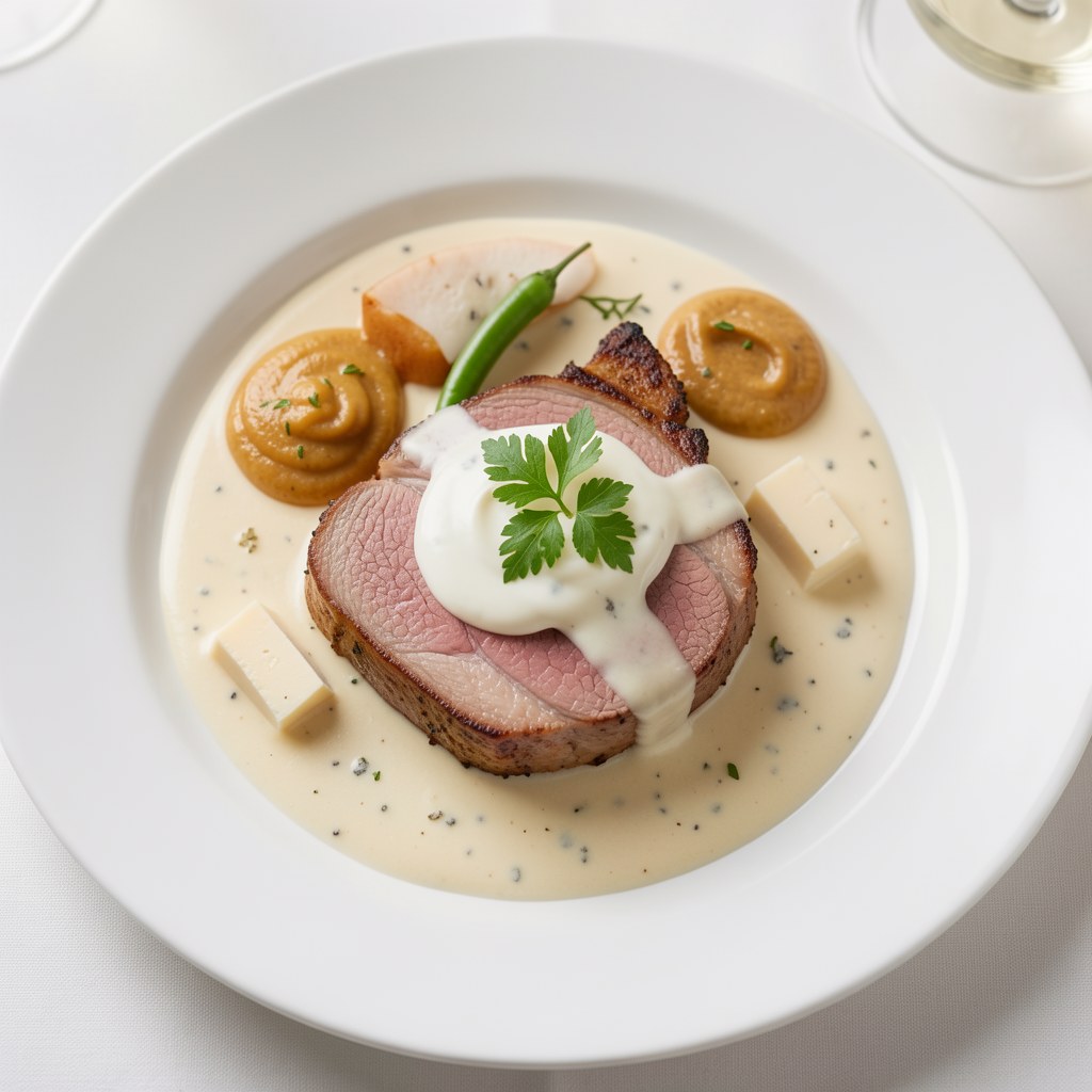 Stek wieprzowy w sosie serowym