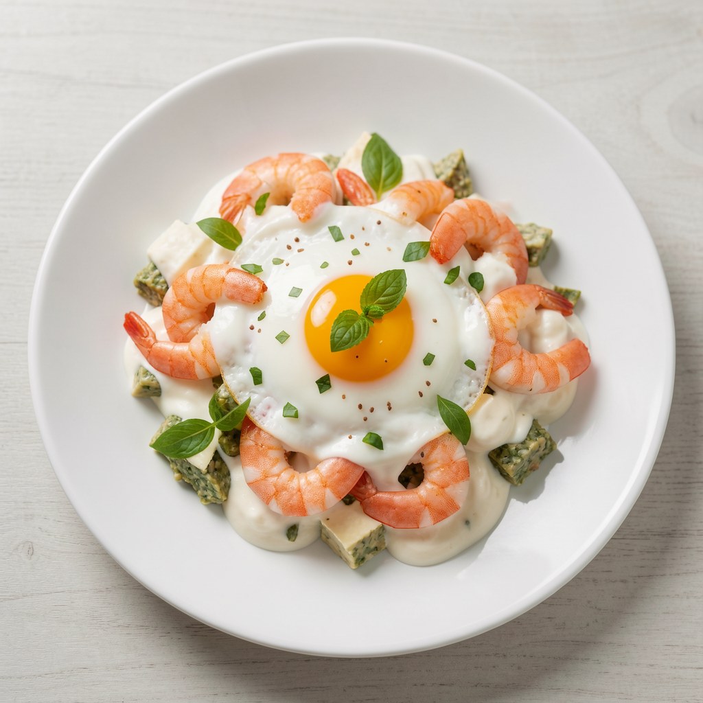 Pieczone jajka z krewetkami