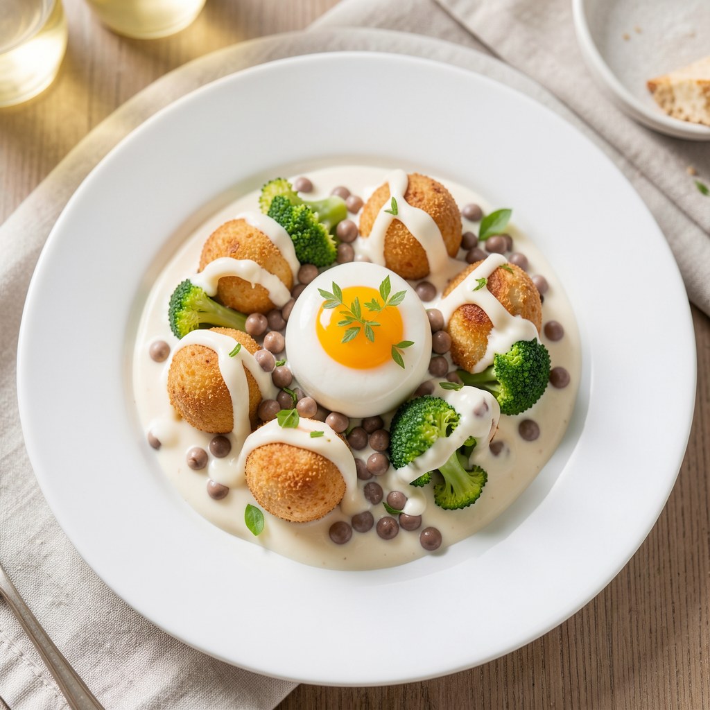 mozzarella z brokułami i groszkiem