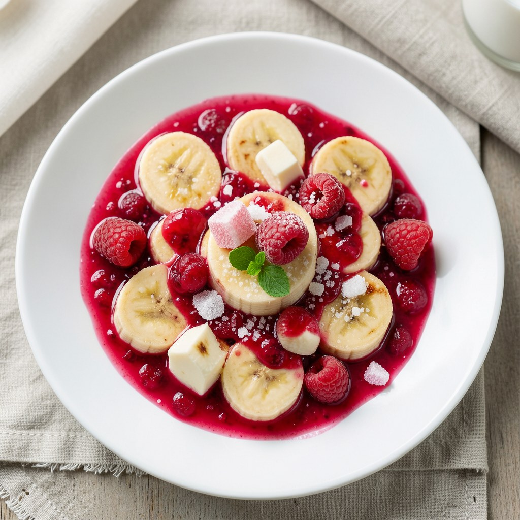 Banany w sosie malinowym