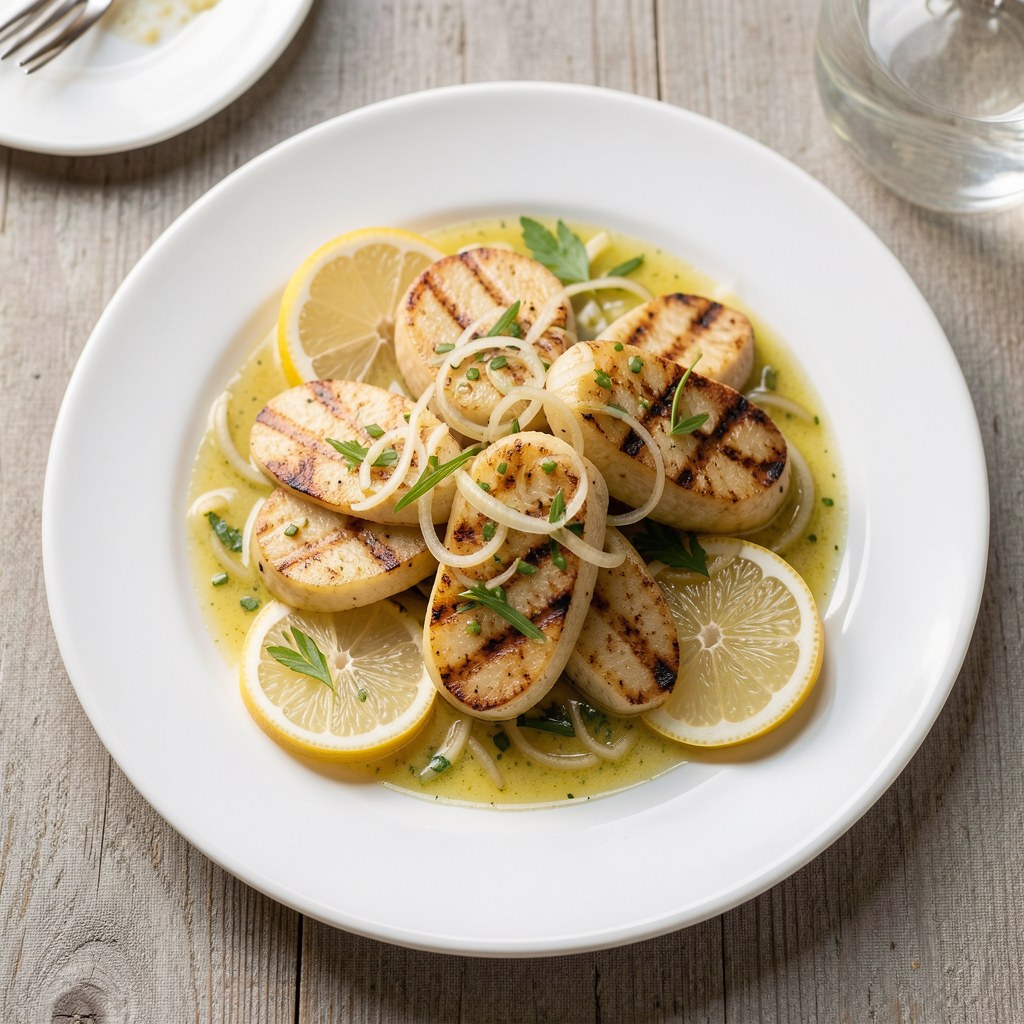 Boczniaki w sosie cytrynowo-czosnkowym