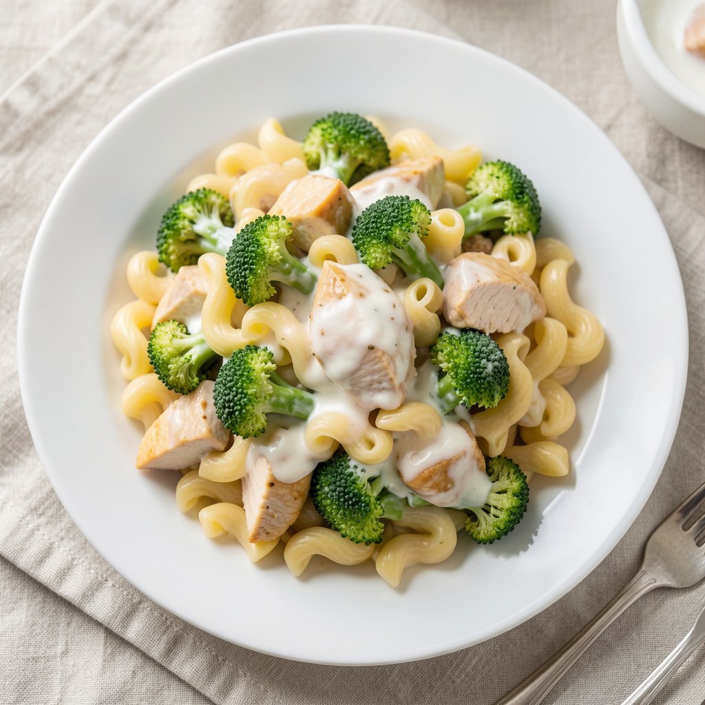 Makaron pene z kurczakiem i brokułami