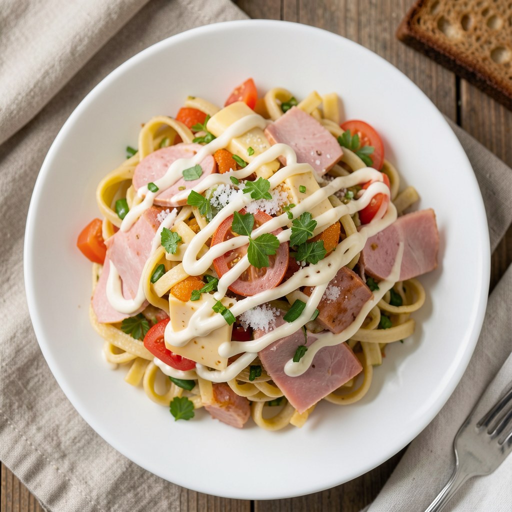 Pasta z sera i wędliny