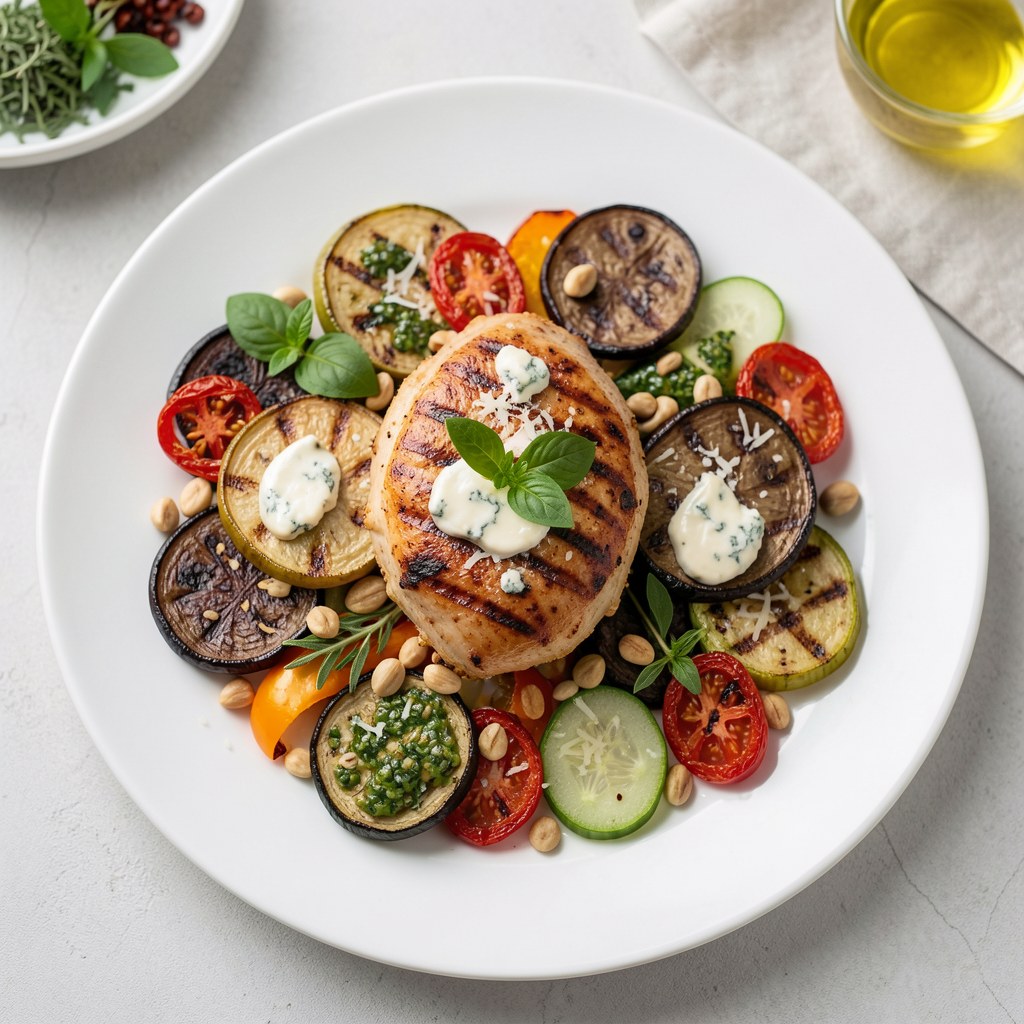 Grillowana pierś z kurczaka z aromatycznymi jarzynami