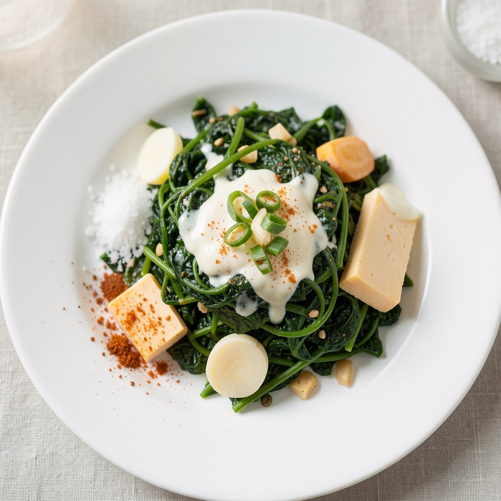 Szpinak zasmażany ze świeżym czosnkiem.