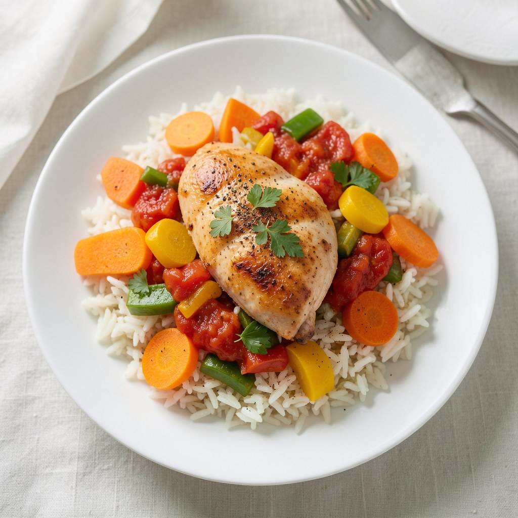 Kurczak z warzywami na ryżu