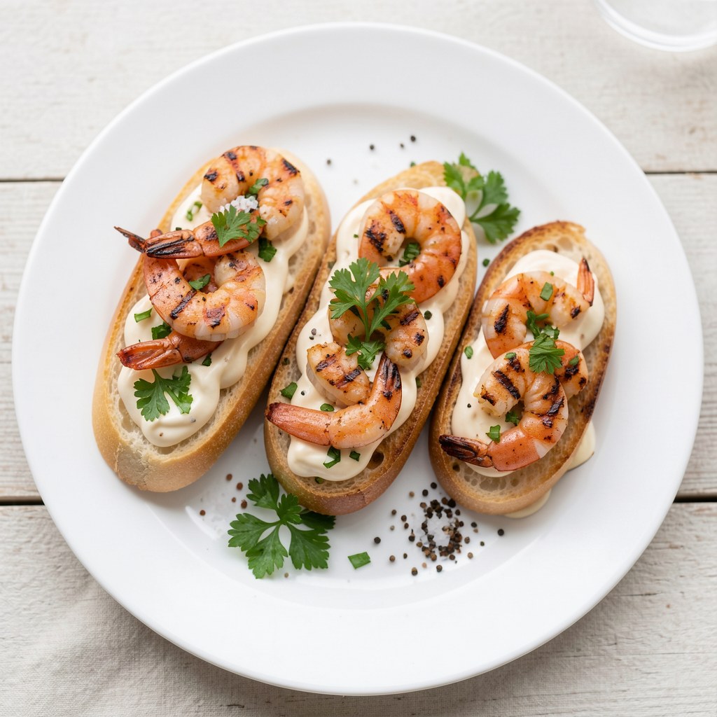 Krewetki z grilla na bagietce