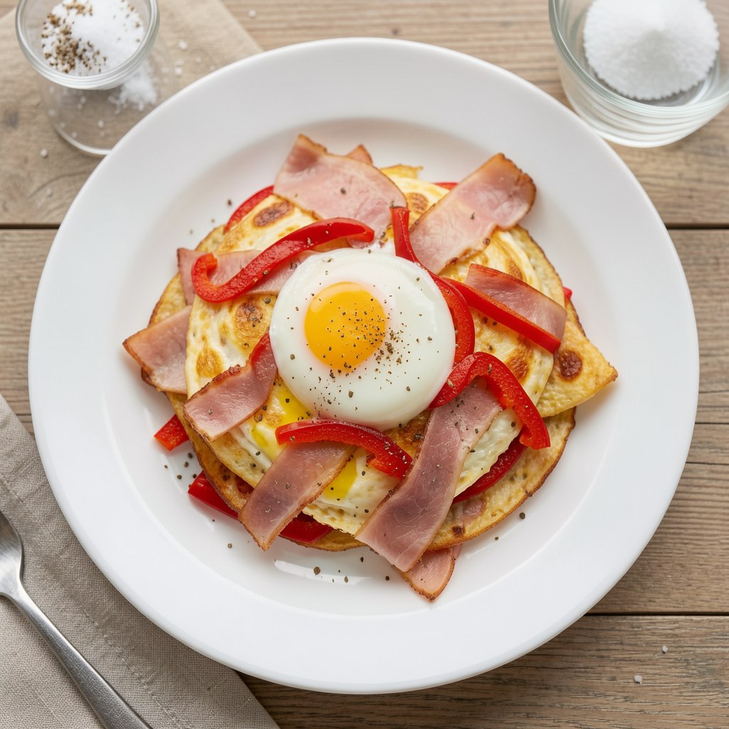 Jajecznica z czerwon ą papryk ą i szynk ą