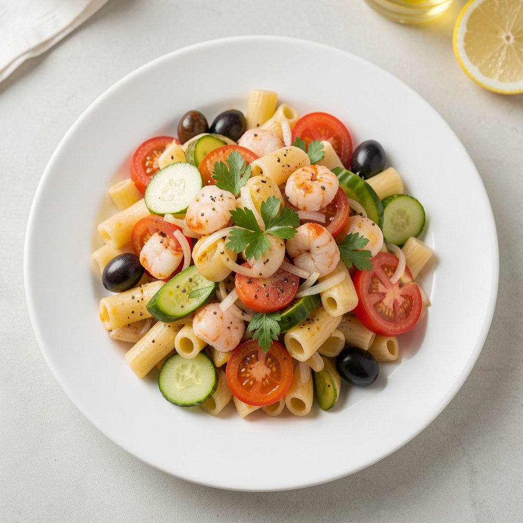 Makaron chiński z surimi i warzywami pod sosem francuskim