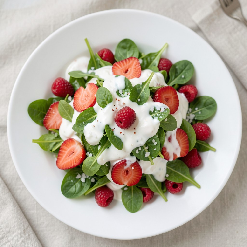 Sałaty z truskawkami w sosie śmietanowym