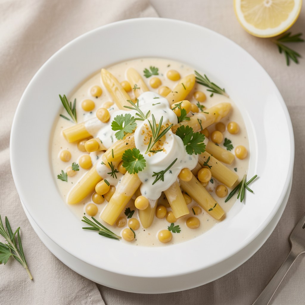 Żółta fasolka szparagowa z ziółami i śmietaną