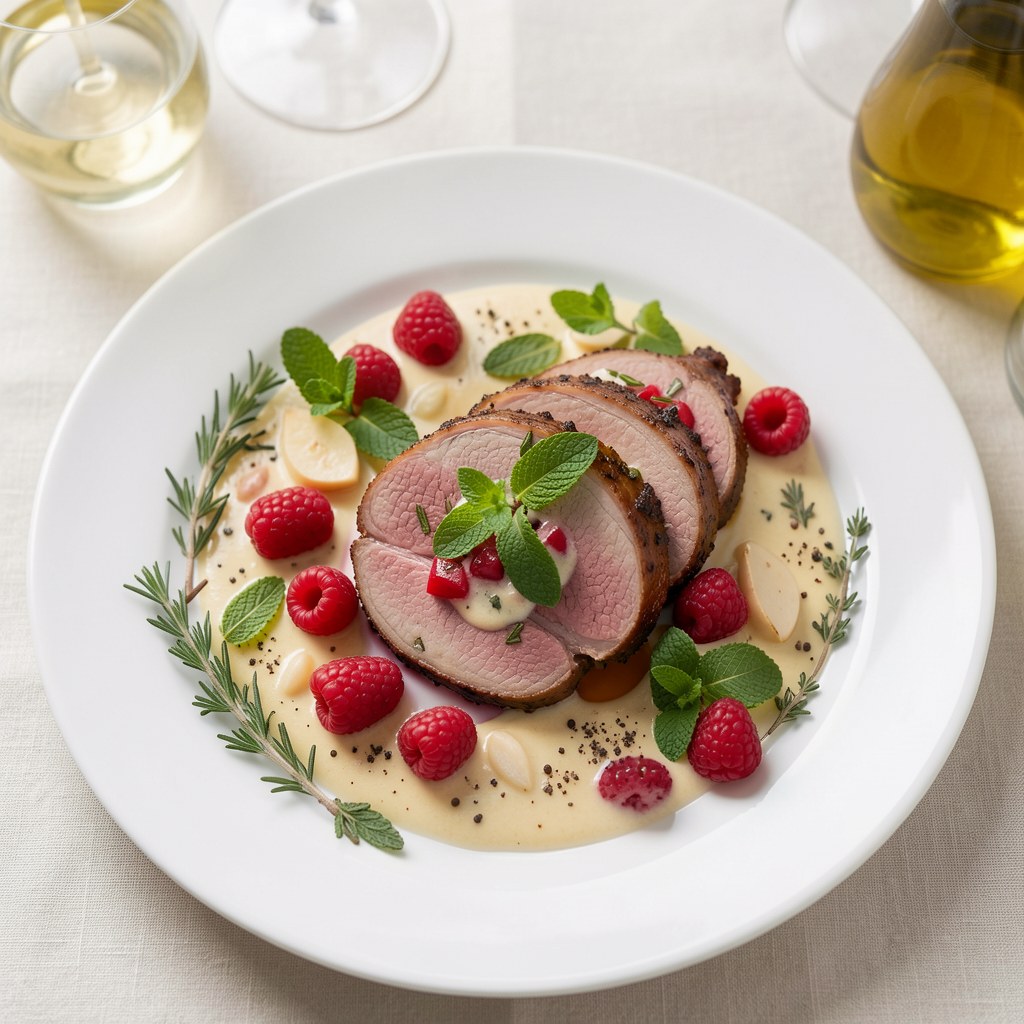 Polędwica ze strusia z truskawkami w sosie maślano-cytrynowym