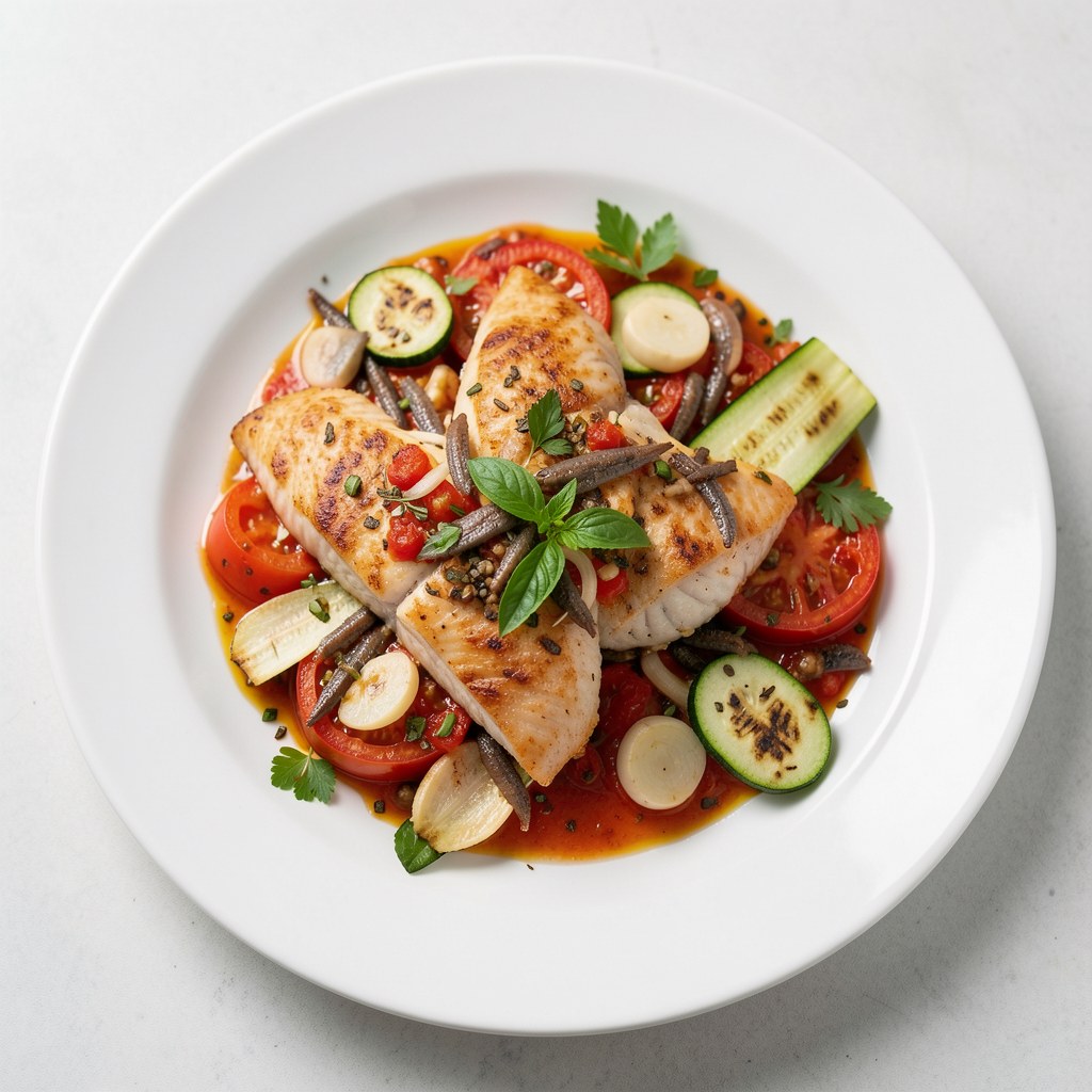 Filety ze śledzia norweskiego z duszonymi pomidorami i ziołami