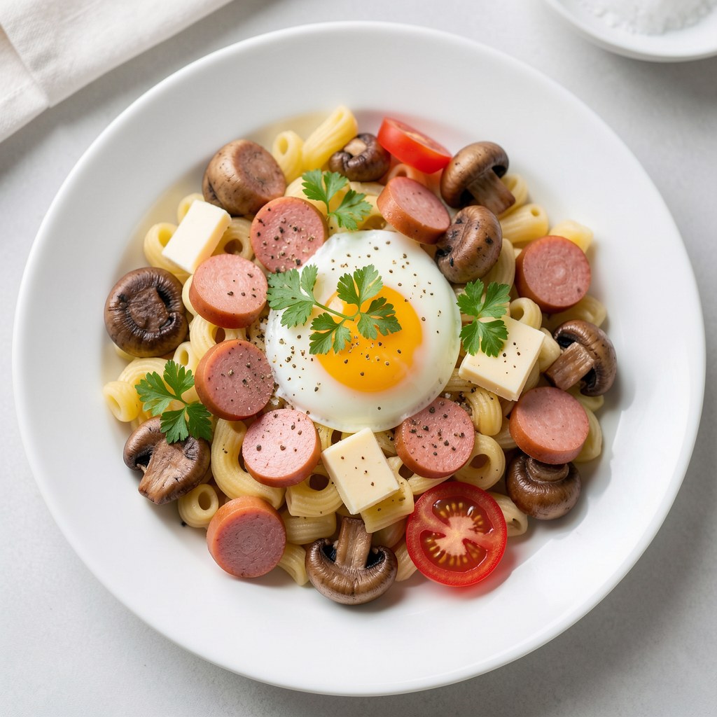 Makaron z kiełbasą lub parówkami