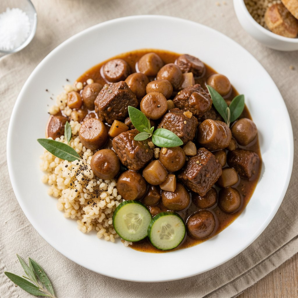 Gulasz wołowy z kaszą