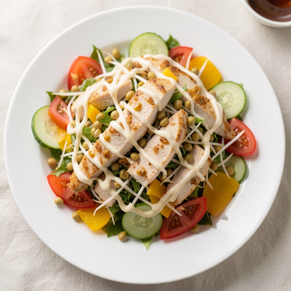 Sałatka z kurczaka, kiełków fasoli mung i słonecznika