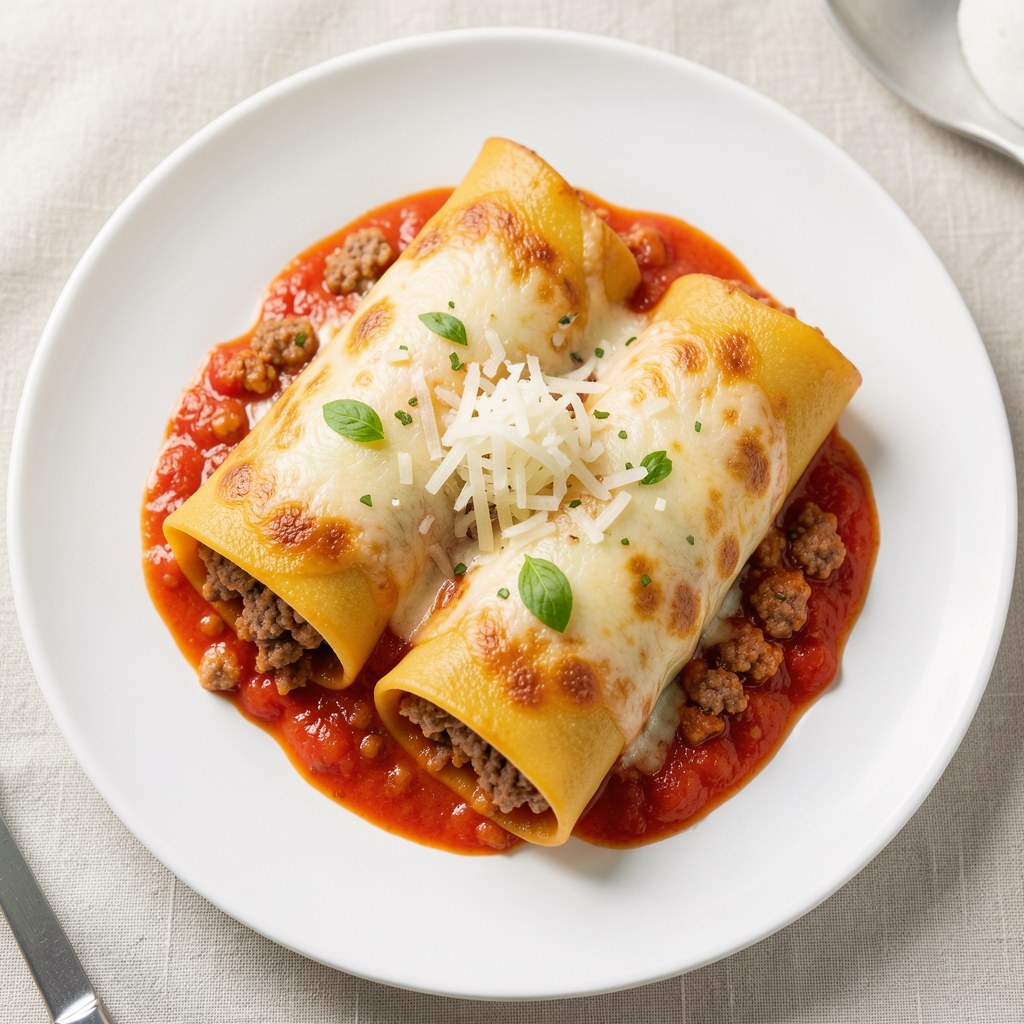 Zapiekane cannelloni z mięsem i sosem pomidorowym