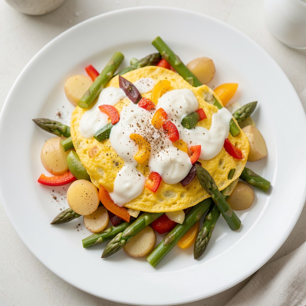 Omlet z warzywmi i żółtym serem