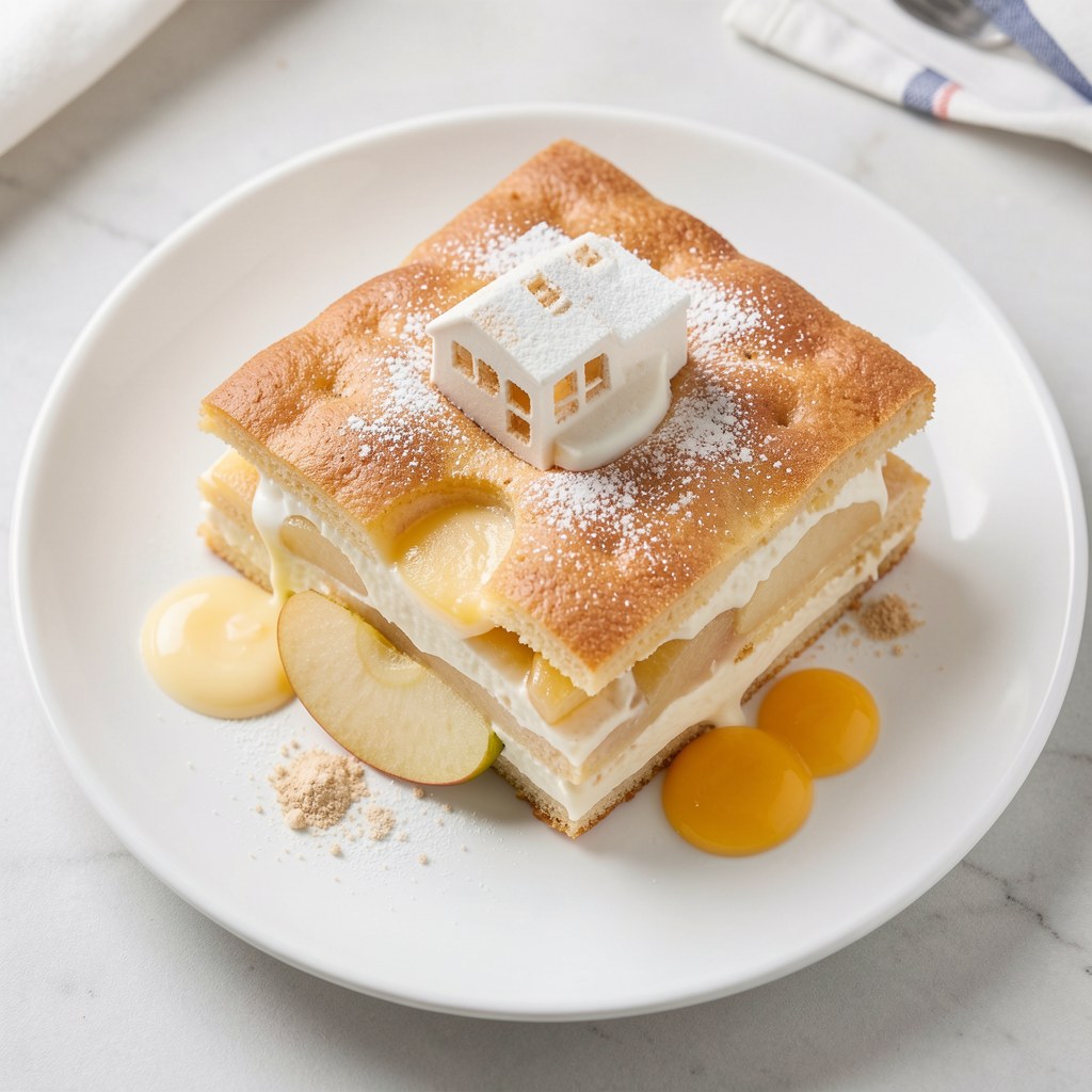 placek z jablkami i budyniem