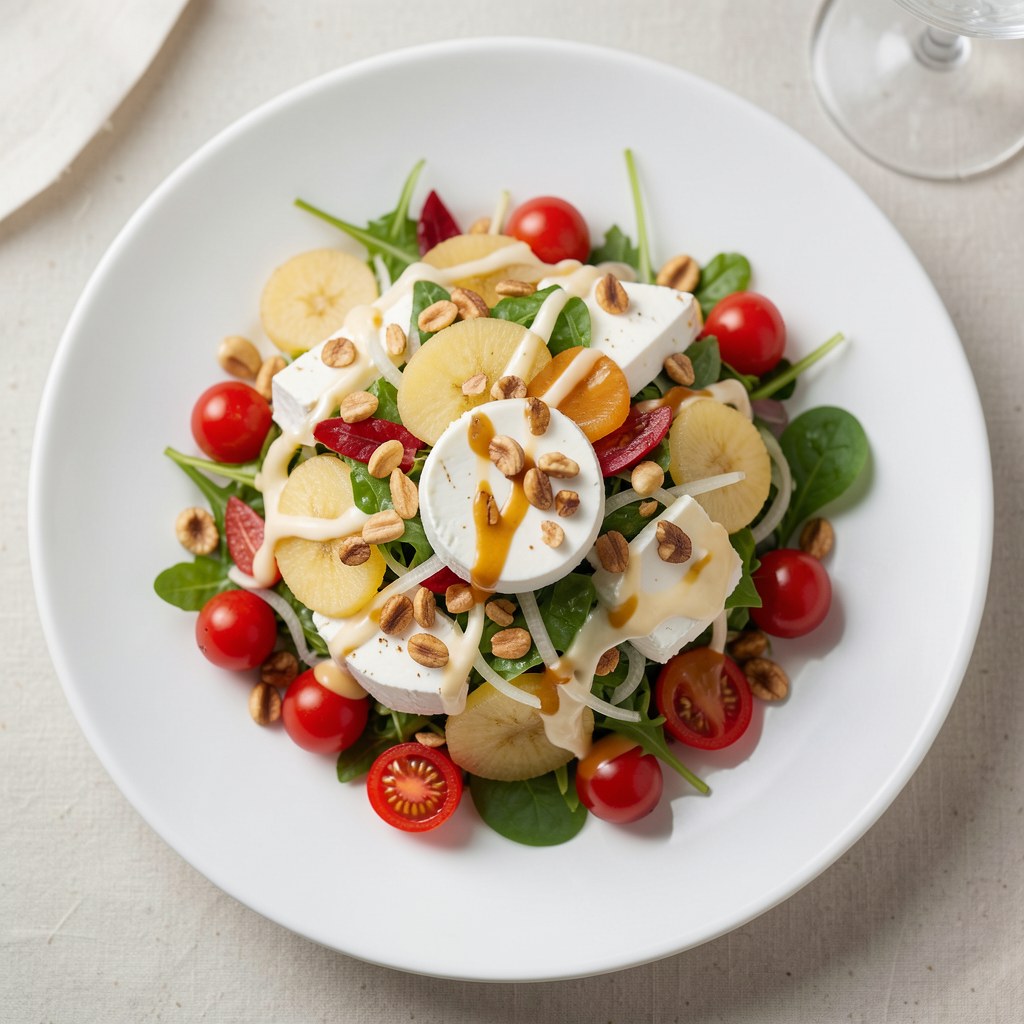 Kolorowa sałatka serowa z gruszką