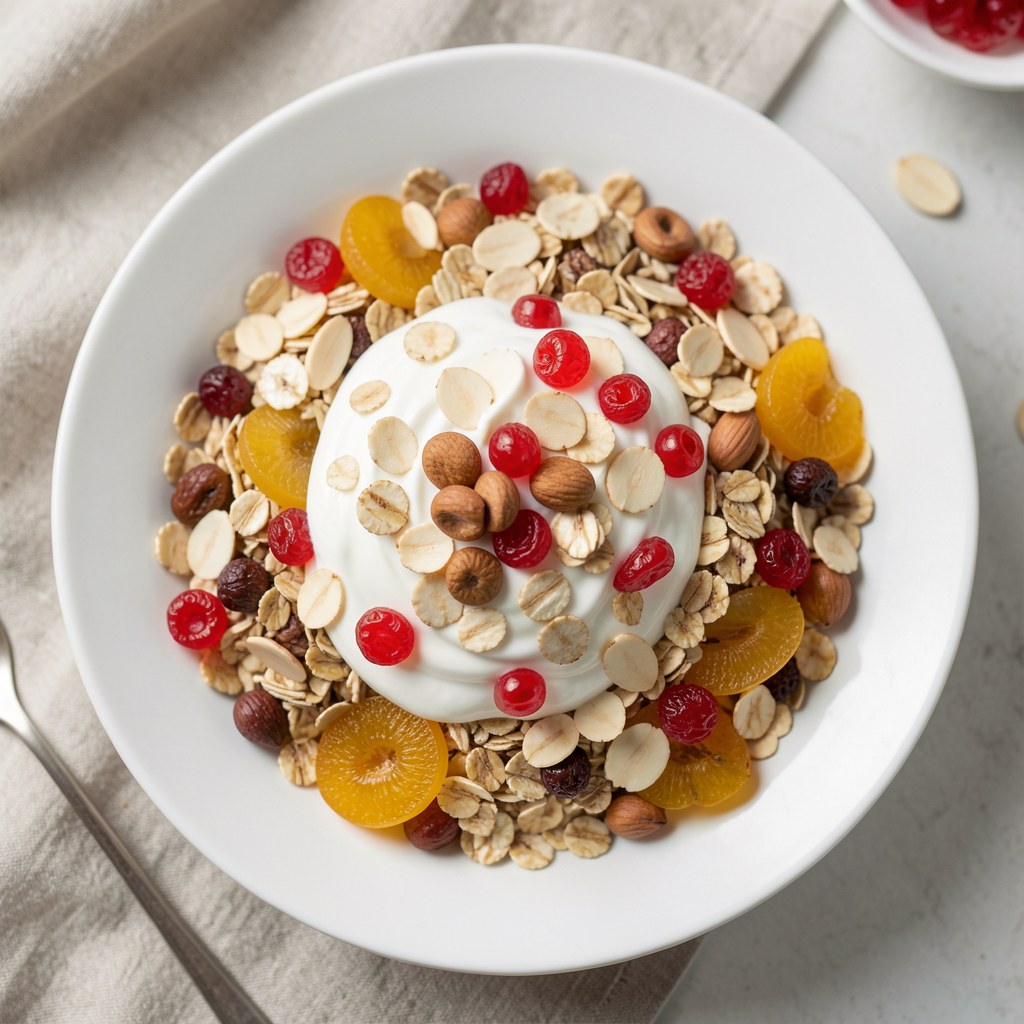 muesli z owocami i płatkami orkiszowymi