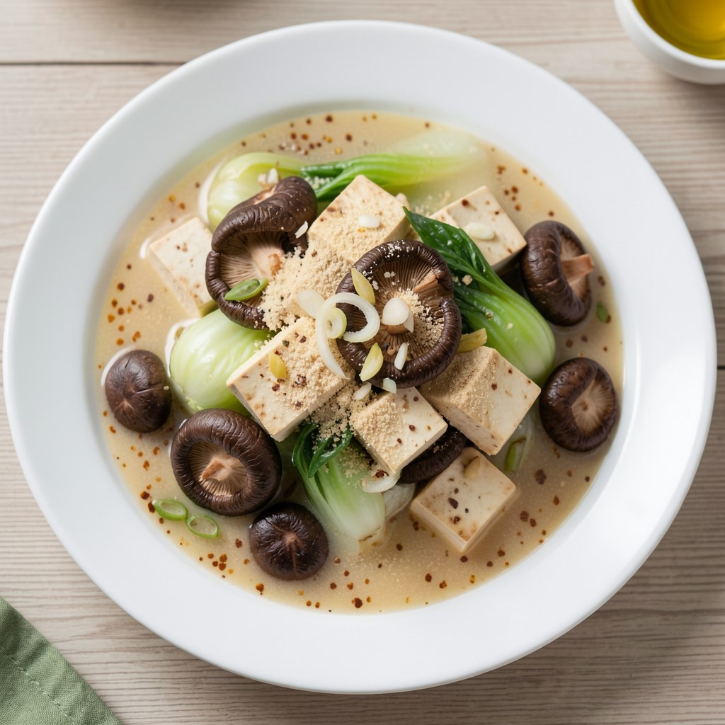 Grzybki shiitake, kapusta pak choi i tofu - mojego kuzyna