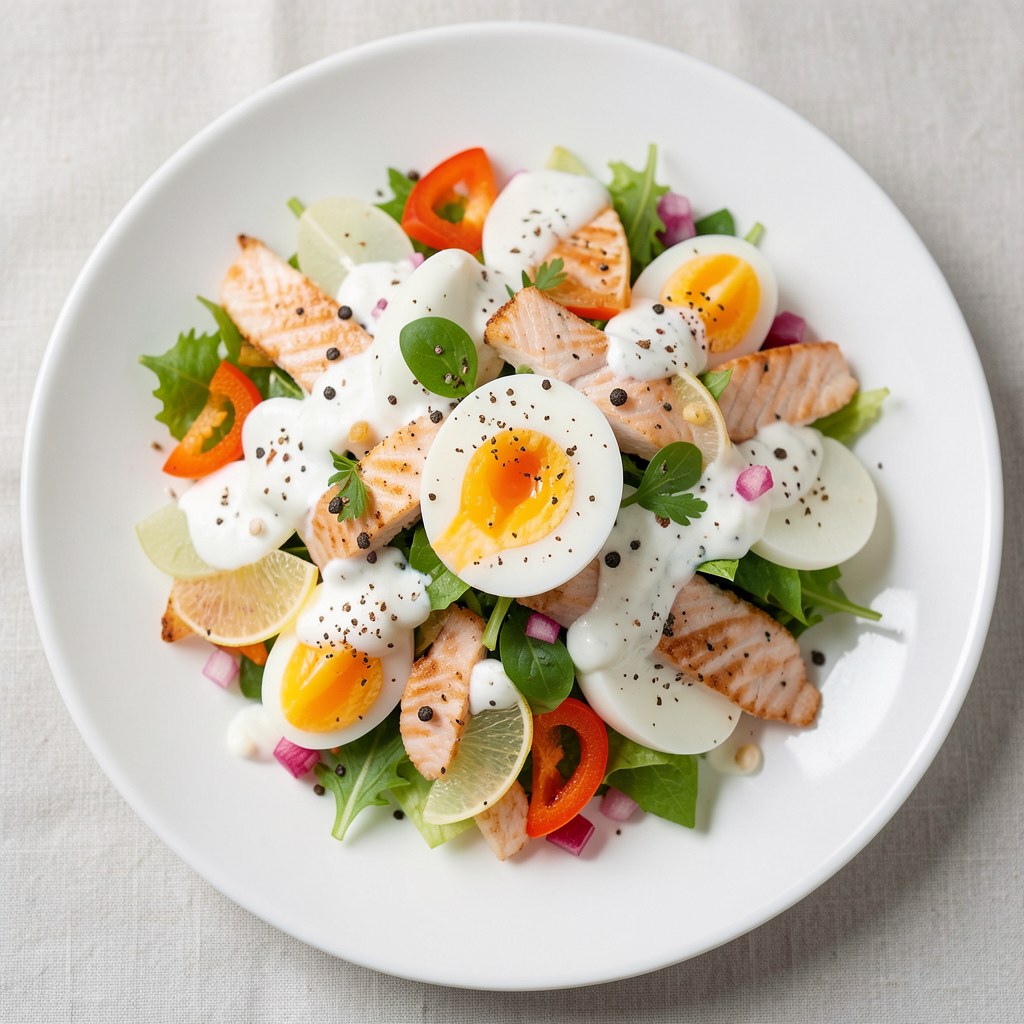 Sałatka z jajek przepiórczych i łososia