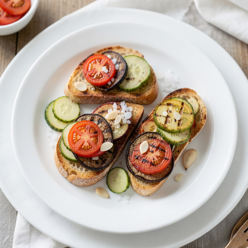 Crostini z bakłażanem, cukinią i pomidorkiem