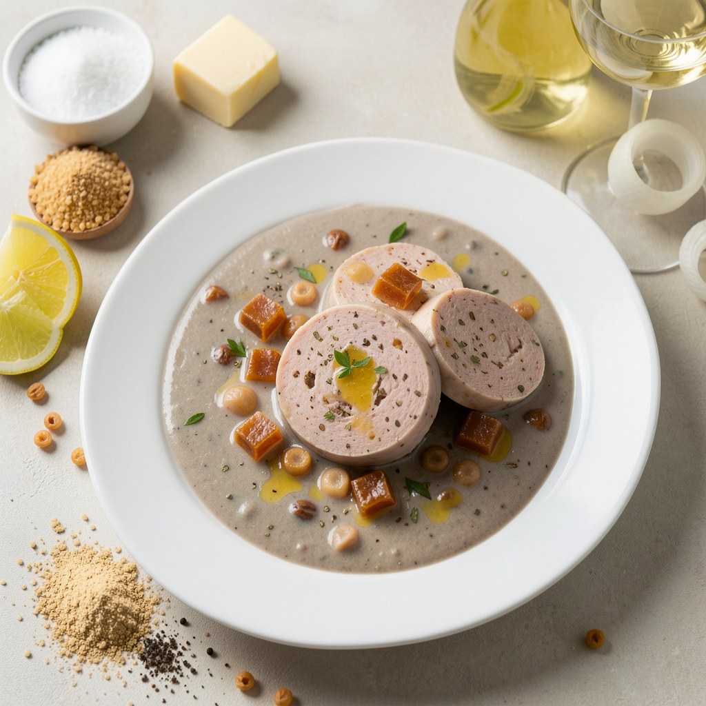 Biała kiełbasa w szarym sosie