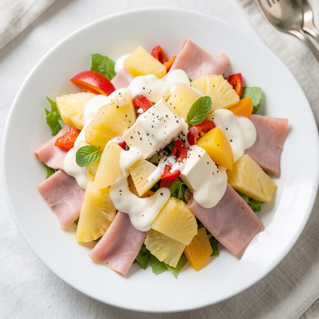 Sałatka z szynki, sera i ananasa