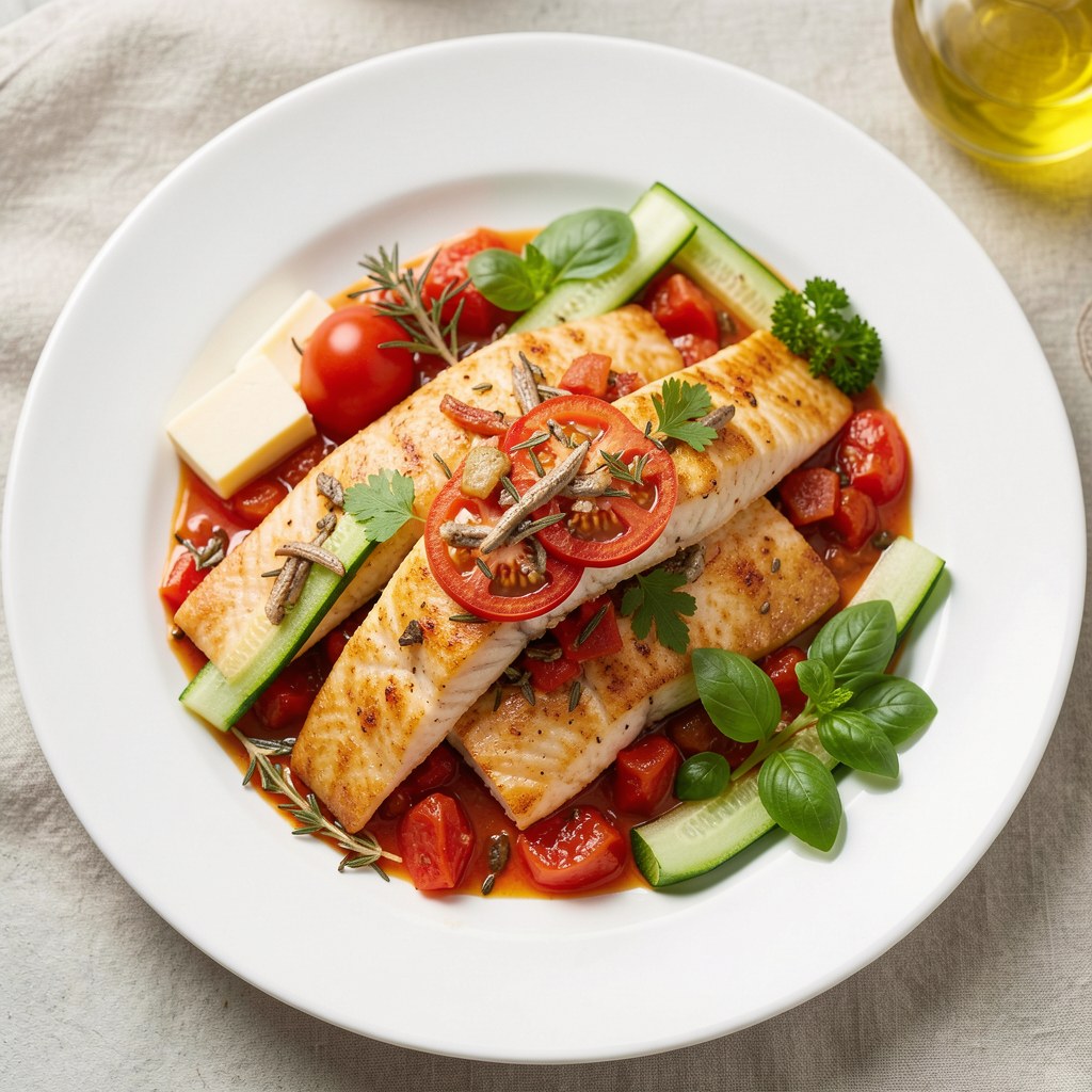 Filety ze śledzia norweskiego z duszonymi pomidorami i ziołami