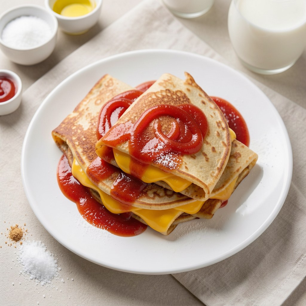 Naleśniki z Parówkami Žółtym Serem i Ketchupem
