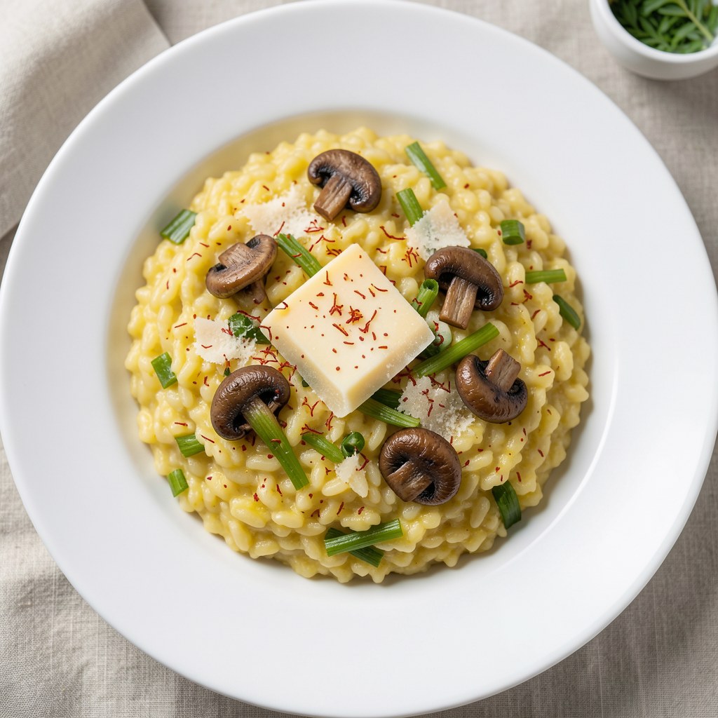 Szafranowe risotto z pieczarkami i selerem naciowym