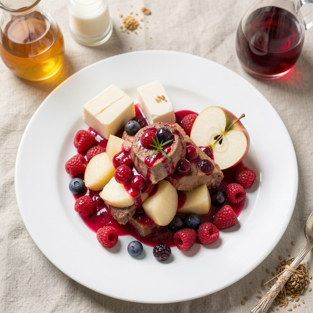 Wątróbka z jabłkami w sosie malinowym