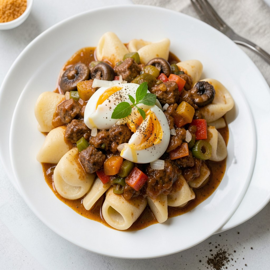 Kluski parowe z sosem gulaszowym