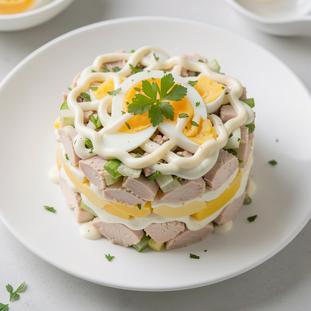 Sałatka warstwowa z tuńczykiem i jajkiem