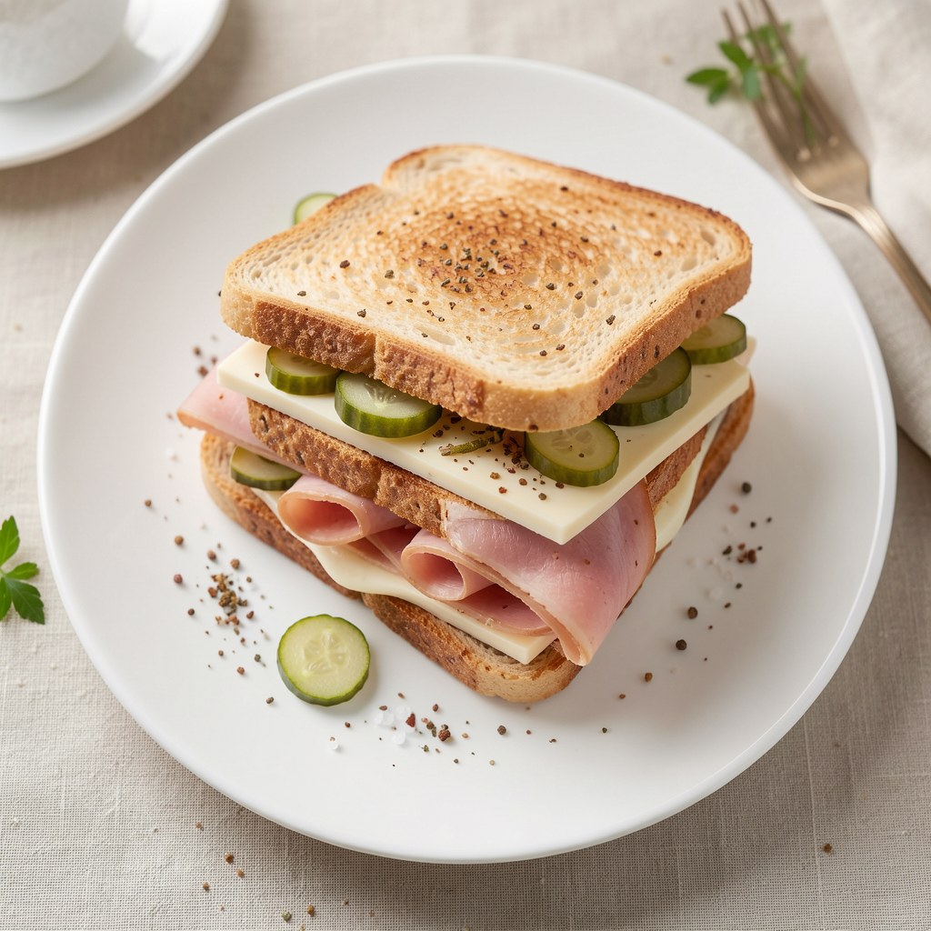 Sandwiche z ogórkiem, serem i szynką