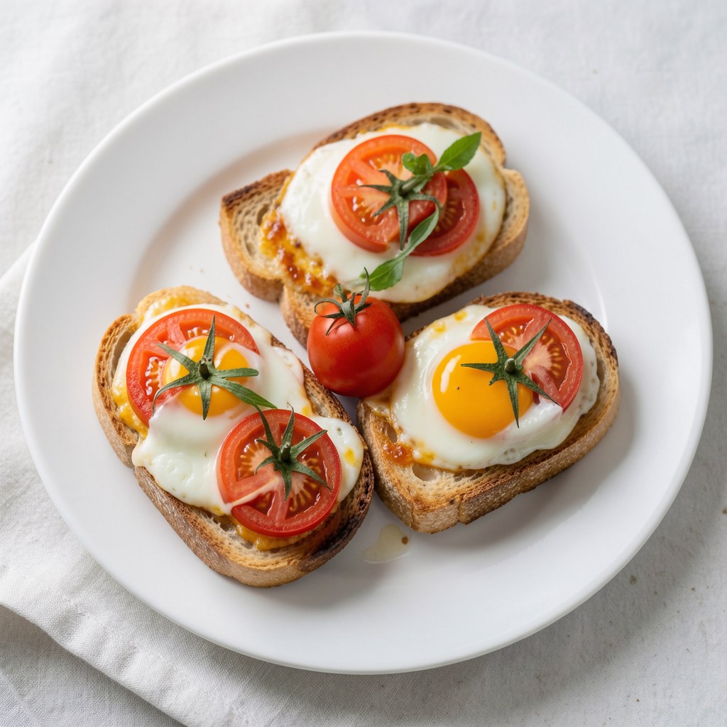 chleb z serem i pomidorem w jajku