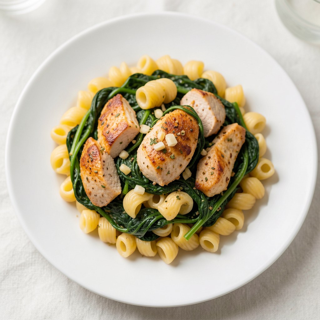 Makaron ze szpinakiem i kurczakiem