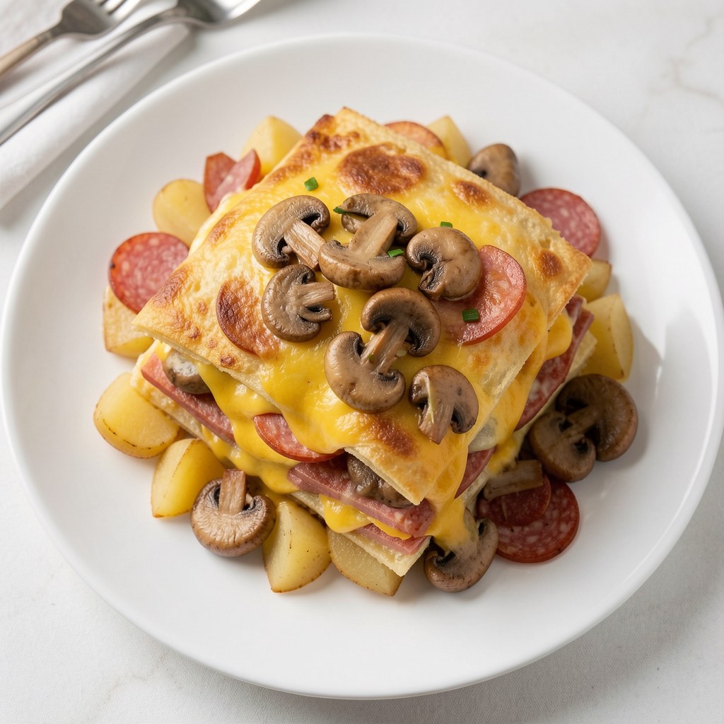 Zapiekanka ziemniaczana z boczkiem i pieczarkami