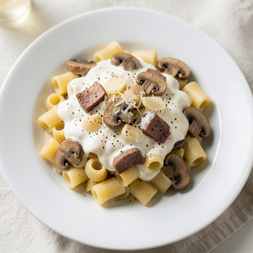 Makaron z boczkiem i grzybami